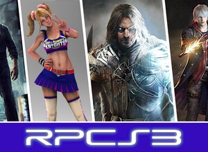 Логотип RPCS3 с изображениями персонажей из видеоигр на фоне.