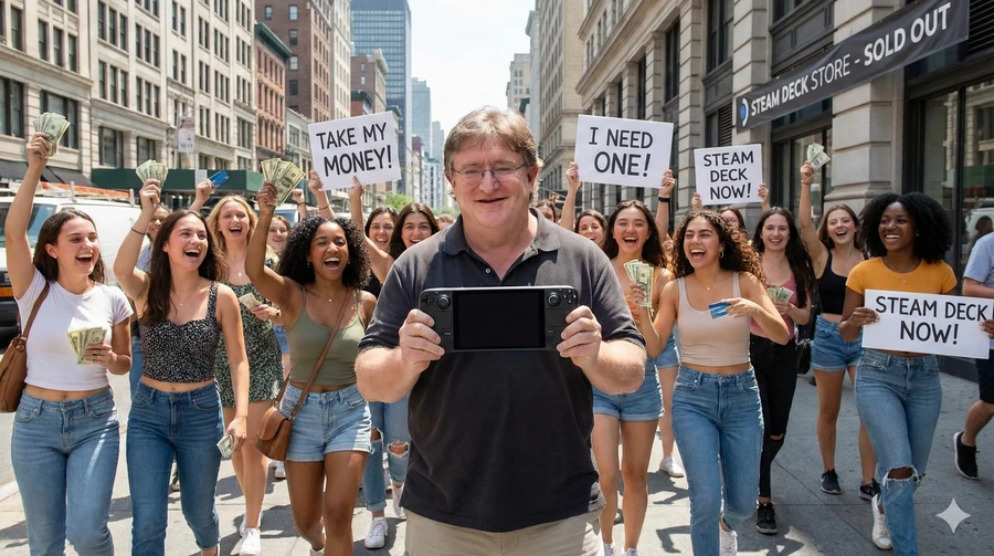 Мужчина с планшетом на фоне группы людей с плакатами на улице.