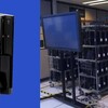 Игровая консоль PlayStation 3 с контроллером рядом с серверной оборудования.